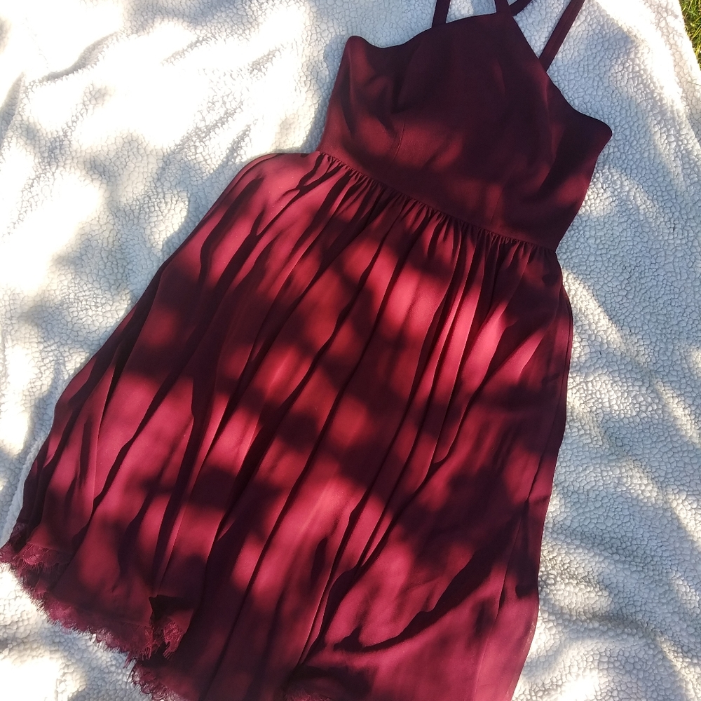 Burgundy swishy halter dress
